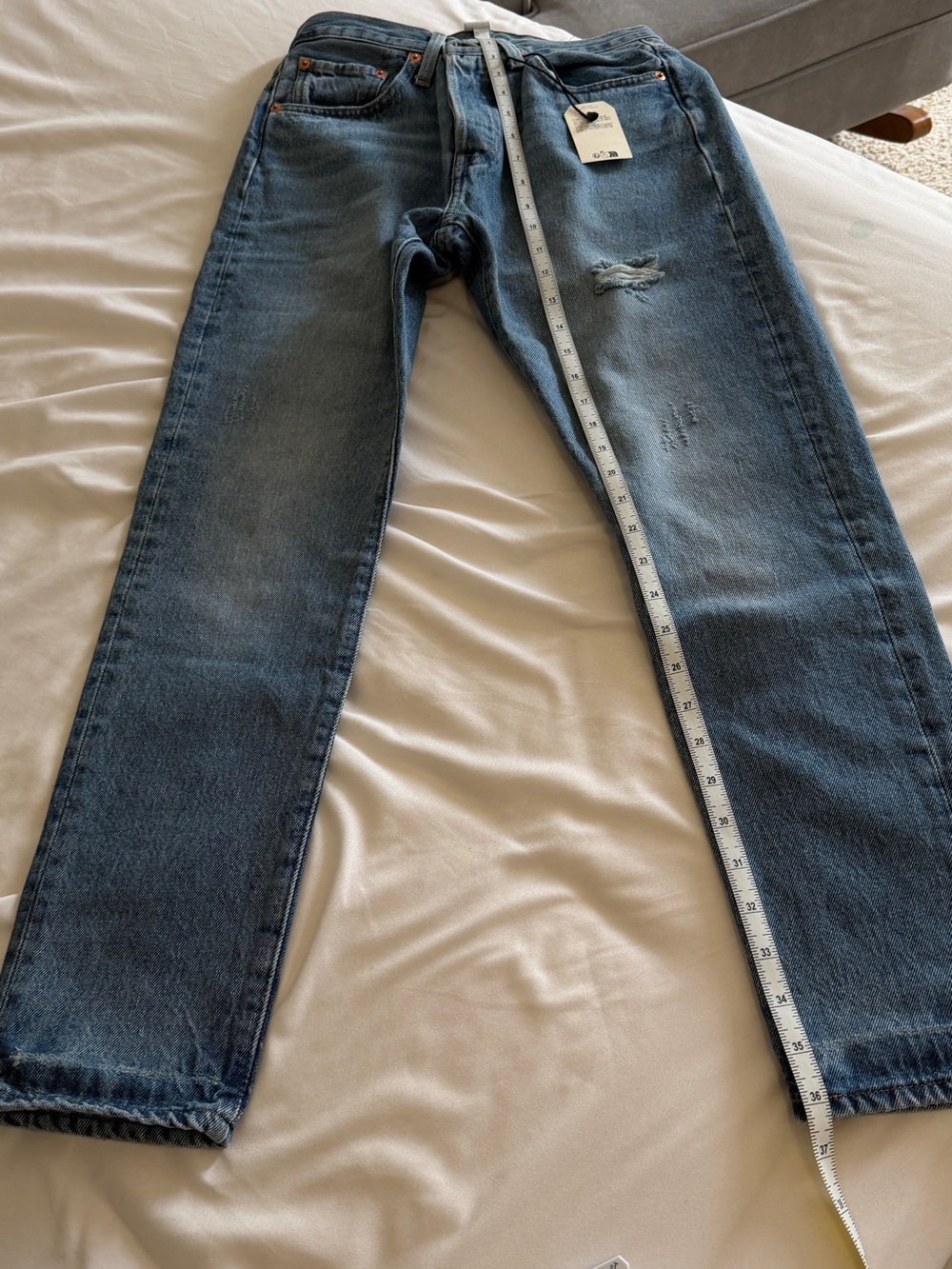 Won
en's Blue Distressed Straight-Leg Jeans